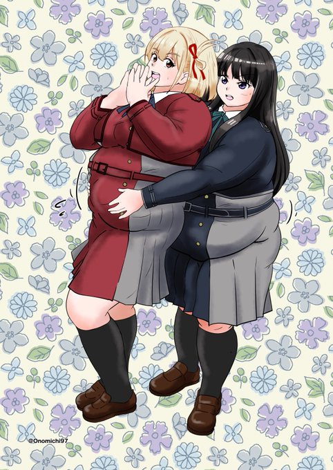 2月12日=太ッの日に続いて、今日の2月13日=ふとみ「太身の日」なので太身でりこりこしている二人の絵 