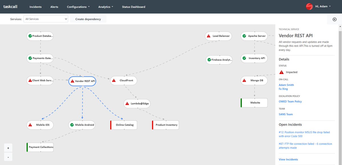 taskcallapp's tweet photo. Introducing Dependency Graph

TaskCall automatically identifies system impact from incidents and helps you visualize the severity and find the root cause faster.
#incidente #devops #SoftwareDeveloper #taskcall https://t.co/tkog4iWuRt