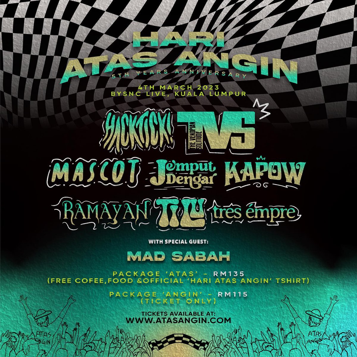 Jenn_Thompson's tweet photo. #ONGROUND LIVE:  HARI @_atasangin  (5th Anni)
ft. @hacktickmusic @TheVenopianSoli @mascotband_my @jemputdengar @kapowMY @ramayanmusik @TILUBAND @TresEmpre 
Sp.Guest: #MadSabah
at #BSyncLive 26 Jln Permai, Off Jln RobsonHeights #KL
SAT March4 12pm
TICS: https://t.co/zTqSEBdIER https://t.co/IjBXZHwTLF