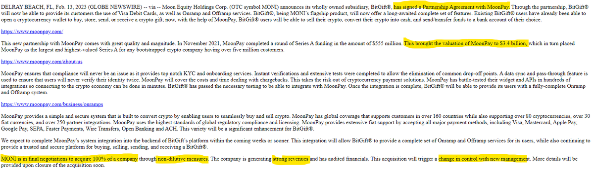 PikachOTC's tweet photo. $MONI MASSIVE NEWS!!
🔥Partnership with MoonPay ($3.4B valuation)
🔥Change of control on the way.
🔥Final negotiations New acquisition WITHOUT dilution!
🔥Low float
🔥Chart is primed! https://t.co/Czb5iSC96c