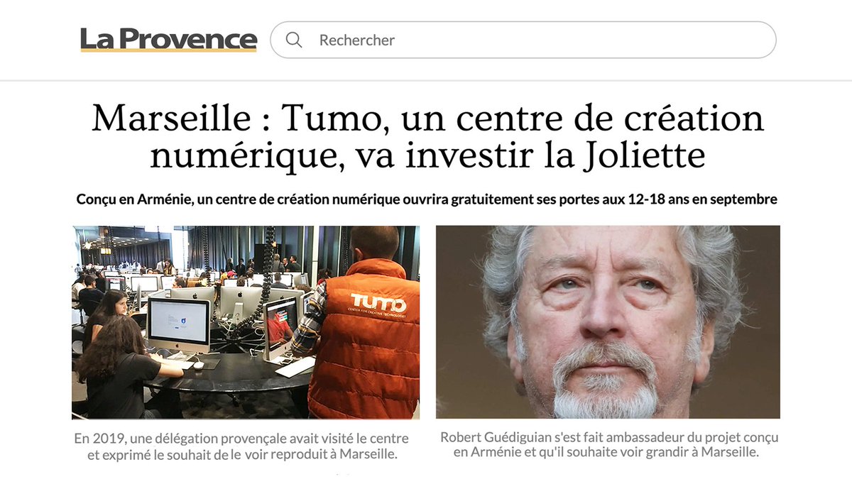 🇫🇷 @laprovence spilled the beans on TUMO Marseille, opening'en septembre,' according to the daily, in 'un vast open space,' thanks to @RGuediguian, Cyril Zimmermann, Culture Minister @RimaAbdulMalak and the city of @marseille! #àbientôt tumo.org/sh/laprovence