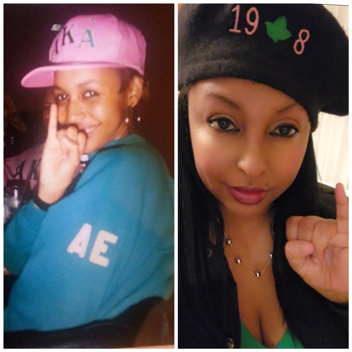 Lizzs_Lockeroom's tweet image. Then &amp;amp; Now #AKA1908 #AKAversary 💗💚💗💚#AEMade