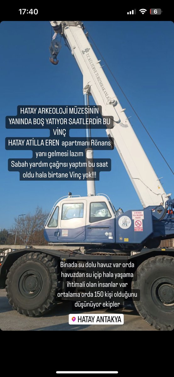 nazotunc's tweet photo. Sabah tapılan yardım çağrıma hala Vinç desteği yok #atillaerenapartmanı @haluklevent @AFADBaskanlik @HatayBSB @ahbap #atillaerenaparrmanıhatay https://t.co/6YwnAt0GRl