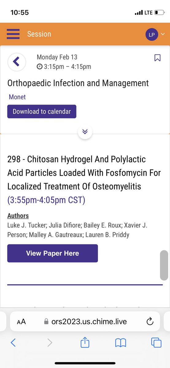 Lauren B. Priddy (@lbpriddy) on Twitter photo Happening this afternoon: <a href="/LabPriddy/">Priddy Lab</a> PhD student Luke Tucker’s presentation on chitosan-PLA biomaterials for antibiotic delivery to treat bone infection. Check it out! #ORS2023 Happening this afternoon: <a href="/LabPriddy/">Priddy Lab</a> PhD student Luke Tucker’s presentation on chitosan-PLA biomaterials for antibiotic delivery to treat bone infection. Check it out! #ORS2023