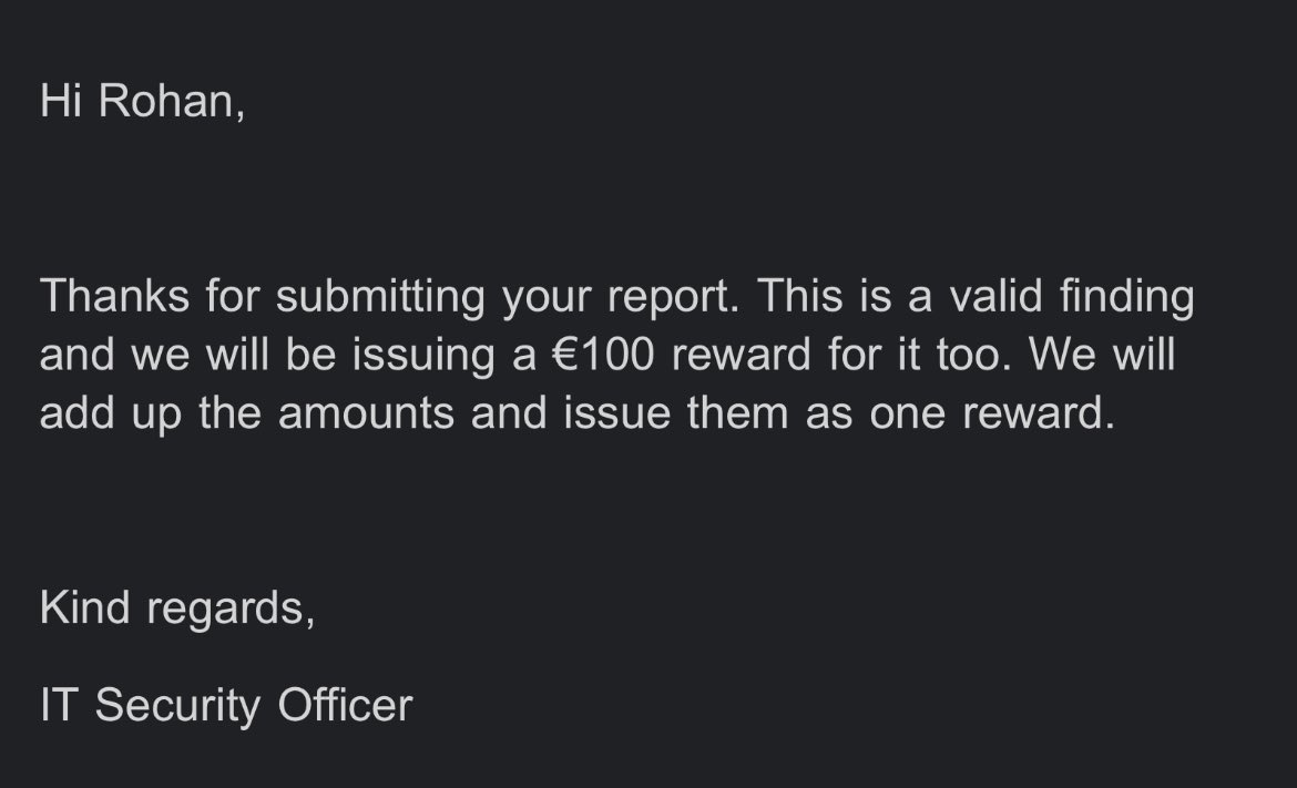 Rohan_Lew's tweet image. Again €100
Bug: Information Disclosure 

#BugBounty #hackinglife