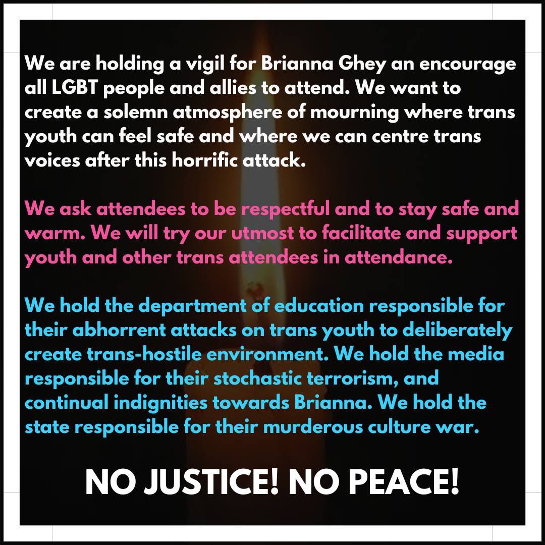 TransActionBloc's tweet image. Vigil for Brianna Ghey
Department of Education London
Wednesday 15th 6PM
SW1P 3BT

No Justice No Peace!