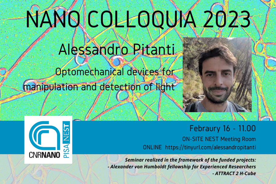 Cnr_Nano's tweet photo. TOMORROW at 11 am join the #NanoColloquia2023 by Alessandro Pitanti (@AlePitanti) about
“Optomechanical devices for manipulation and detection of light”
Streaming at: https://t.co/f3aRLct9HW
More info https://t.co/fztHMFoIac
@CNRsocial_
#optomechanical #metasurfaces https://t.co/LEMPIuIU25
