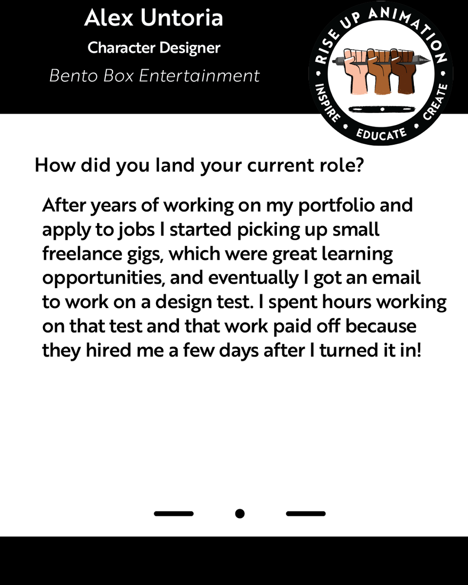 riseupanimation's tweet photo. Happy Monday Rise Up fam! We're bringing you another #MenteeFastForward where we hear from an RUA Mentee that found a career opportunity in animation. 

Today we celebrate our own Rise Up Animation MPR team member, @alexuntoriaart from @BentoBoxEnt https://t.co/2toYos1oJm