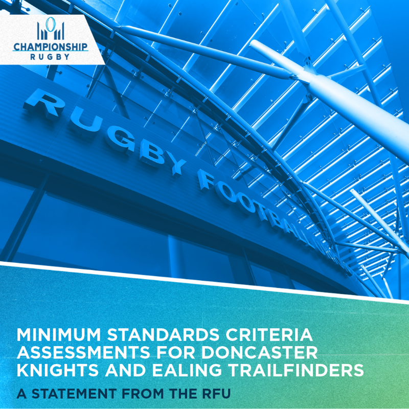 Champrugby's tweet photo. The RFU has issued a statement on Minimum Standards Criteria assessments for Doncaster Knights and Ealing Trailfinders.

In summary:

▪️ Doncaster Knights are eligible for promotion.

▪️ Ealing Trailfinders are not eligible for promotion.

Read the full press release below.