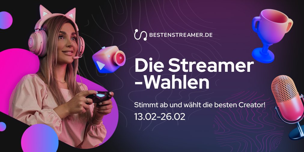 bestenstreamers's tweet photo. STREAMER-WAHLEN 2023🔥

Wir starten das Voting, um die besten deutschsprachigen #TwitchDE-Streamer des Jahres 2022 zu finden!

Jeder von euch kann Teil der Jury sein, indem ihr für euren Favoriten stimmt!

STIMMT BIS ZUM 26.02: https://t.co/s0EQvdOps8 !
#streamers #streamerinnen https://t.co/qRqCiVwteb