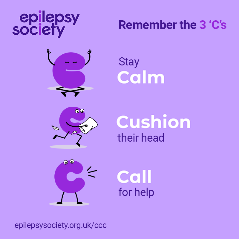 epilepsysociety's tweet photo. Remember, when someone has a seizure it is important to Calm, Cushion, Call.

1. Stay calm and in control of the situation.
2. Cushion their head.
3. Call an ambulance.

#epilepsy #epilepsyfirstaid https://t.co/dCZZ4wDnTp