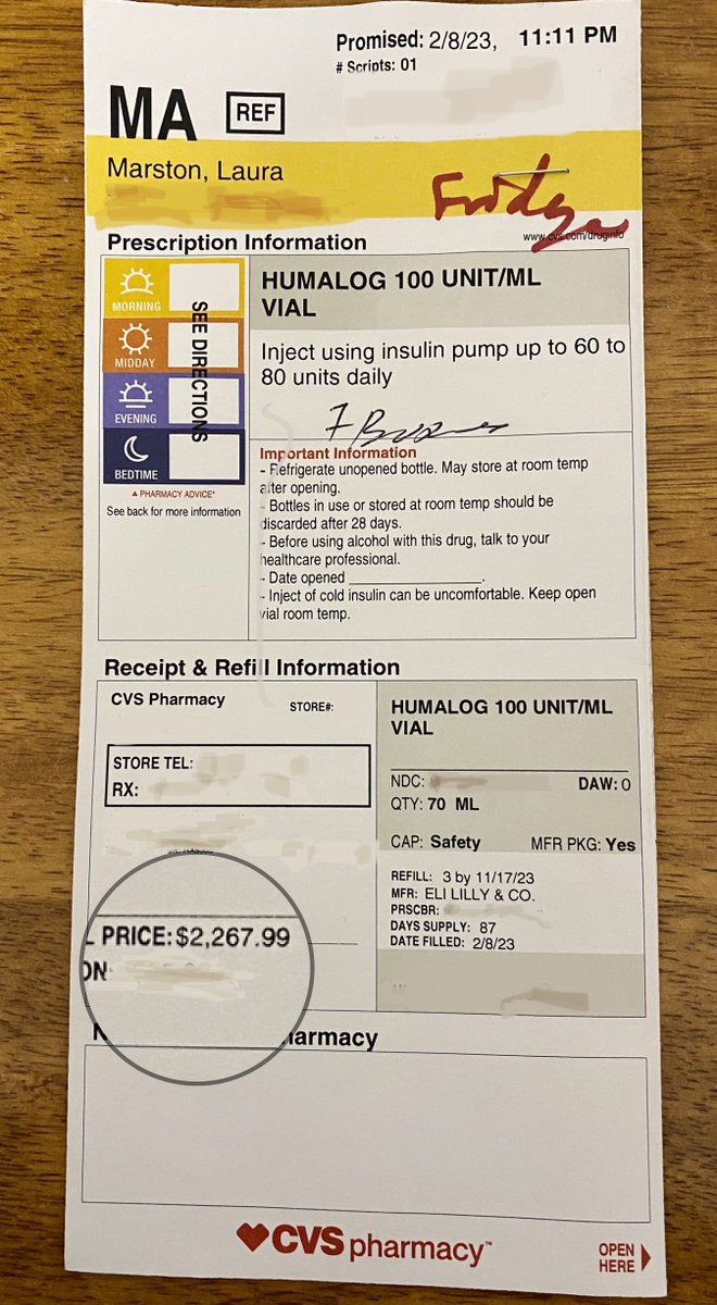 Kidfears99's tweet photo. Your daily reminder that a 3-month supply of the insulin I need to survive is priced at $2,267.99. 

The exact same 3-month supply was priced at $175 when my insulin was first released 27 years ago. https://t.co/5k7pxDINfR