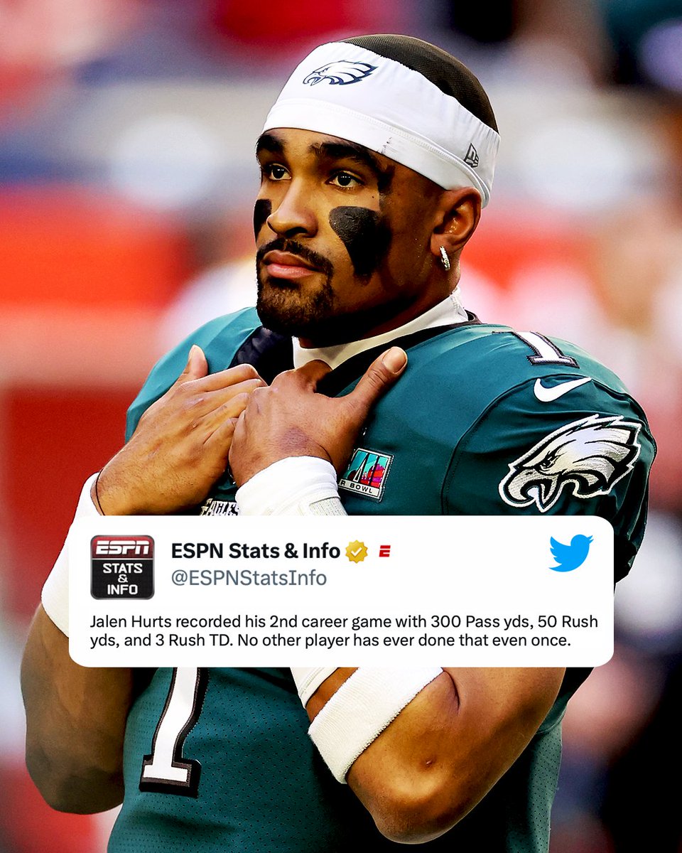 ESPNNFL's tweet photo. Jalen Hurts balled out despite the loss 💪

(h/t @ESPNStatsInfo) https://t.co/bCrLaKwlgI