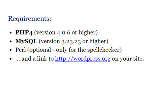 Requirements for WordPress 0.71 🙃