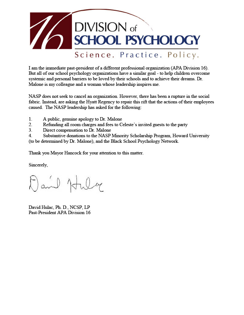 An open letter to Denver Mayor Michael Hancock about the act of racism at NASP 2023. They Hyatt Regency has provided lukewarm empathy, but healing reptures requires action. <a href="/hyattregency/">Hyatt Regency</a>  <a href="/DenverHyatt/">Hyatt Regency Denver</a> <a href="/MayorHancock/">Michael B. Hancock</a> @cccbluebear <a href="/nasponline/">National Association of School Psychologists</a> <a href="/cmonique1023/">Celeste Malone</a> <a href="/apadivision16/">APA Division 16</a>