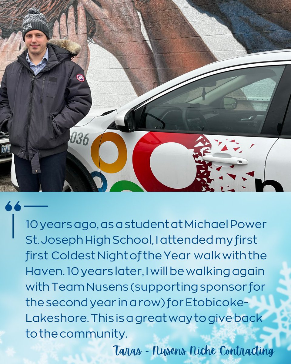 HavenontheQ's tweet photo. Taras as a high student at Michael Power St. Joseph High School and now at @nusens1 has been long-time supporter of the Haven as a walker and event sponsor. Join Taras and Nusens on Saturday, February 25th #motivationmonday #Walk4Haven #EtobicokeLakeshore #CNOYHaven  #cnoy23 https://t.co/aObM85pVvv