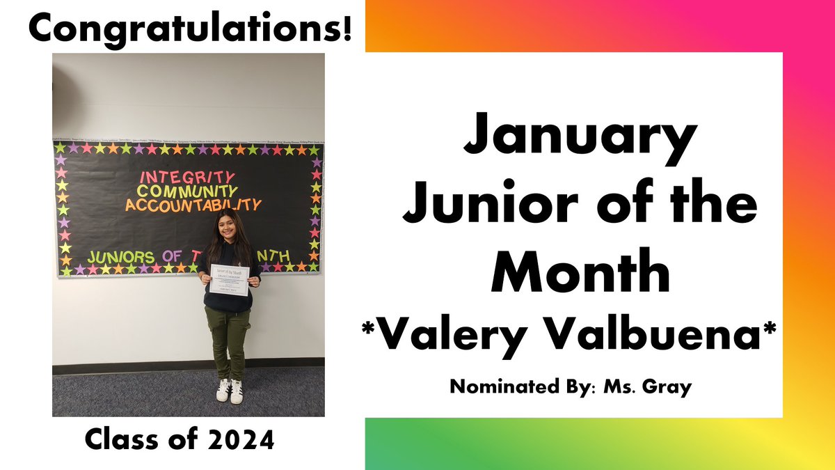 Congratulations to Valery Valbuena for being selected as one of our Juniors on the Month for February. Great job!