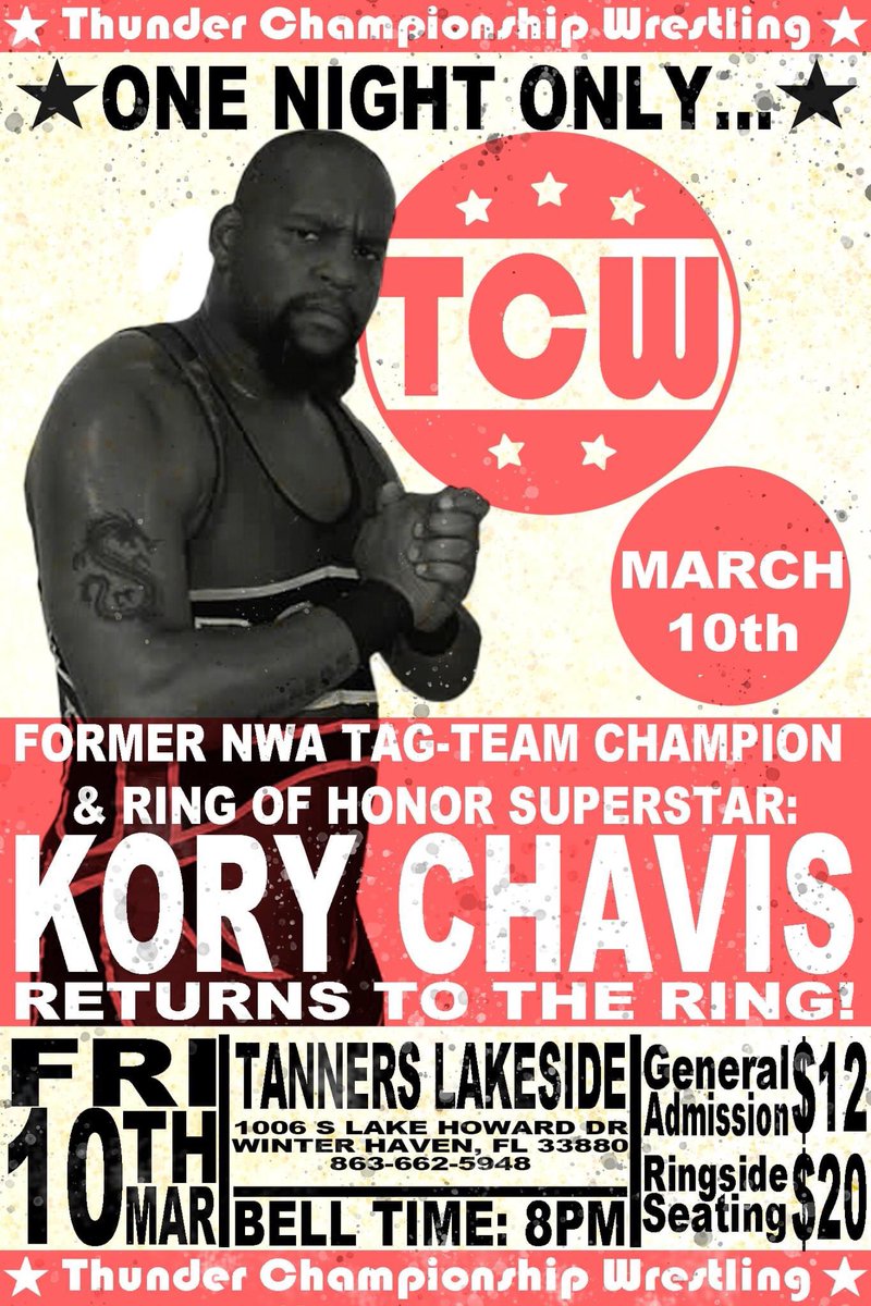 TCWflorida's tweet photo. For one night only: Former #NWA Tag-Team Champion &amp; #ROH Star #KoryChavis returns to the ring on March 10th! Winter Haven won’t be the same after this! #TCW #TCWFlorida #Wrestling https://t.co/DKfHtPpJ1G