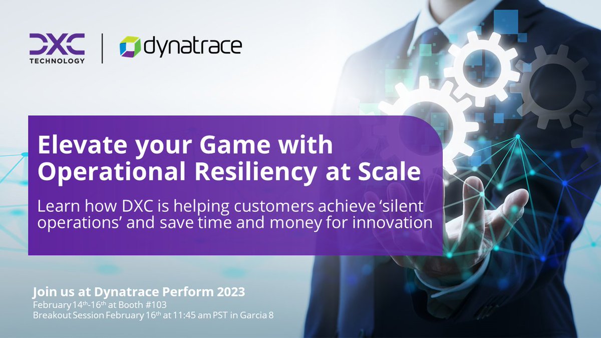 DXCTechnology's tweet photo. We're getting ready for #Dynatrace #Perform2023!
Don't miss our breakout session, Elevate your Game with #OperationalResiliency at Scale. https://t.co/9NdMA7sW6v https://t.co/kdMYpuSsIa
