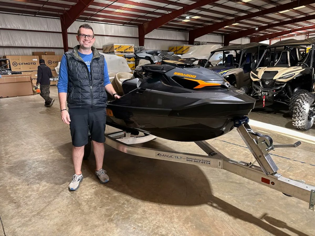 Congratulations to Alex Pippen from Laurel, MS for purchasing a 2023 Sea Doo GTX 230 and a Magic Tilt trailer at Hattiesburg Cycles! #seadoo #magictilt #jetski