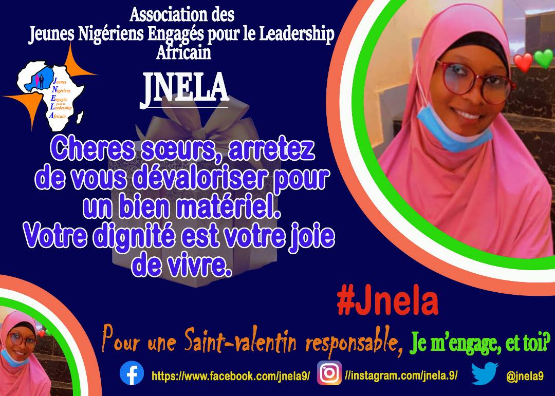 JNELA9's tweet photo. Chers sœurs, arrêtez de vous dévaloriser pour un bien matériel, votre dignité est votre joie de vivre.
#jnela 
#SaintValentin 
@RJASRPFNiger 
#MsiNiger https://t.co/fTHbb2AIVB