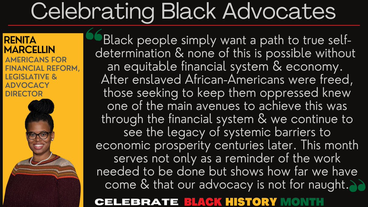 ConsumerFed's tweet photo. Today we honor and highlight @RealBankReform's @MarcellinRenita. Thank you for fighting to strengthen our banking system and working to undo systemic racial inequities affecting our financial system. #BlackHistoryMonth #CFAMember https://t.co/qumGmJ0Gk0