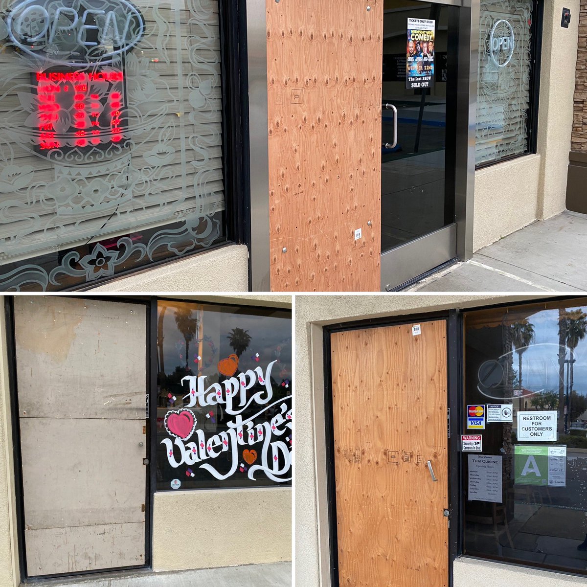 tina_patel's tweet photo. Several small businesses in West Covina were broken into over the weekend. Many have boarded up doors and windows now. @kcalnews https://t.co/9YvTPpLNTd