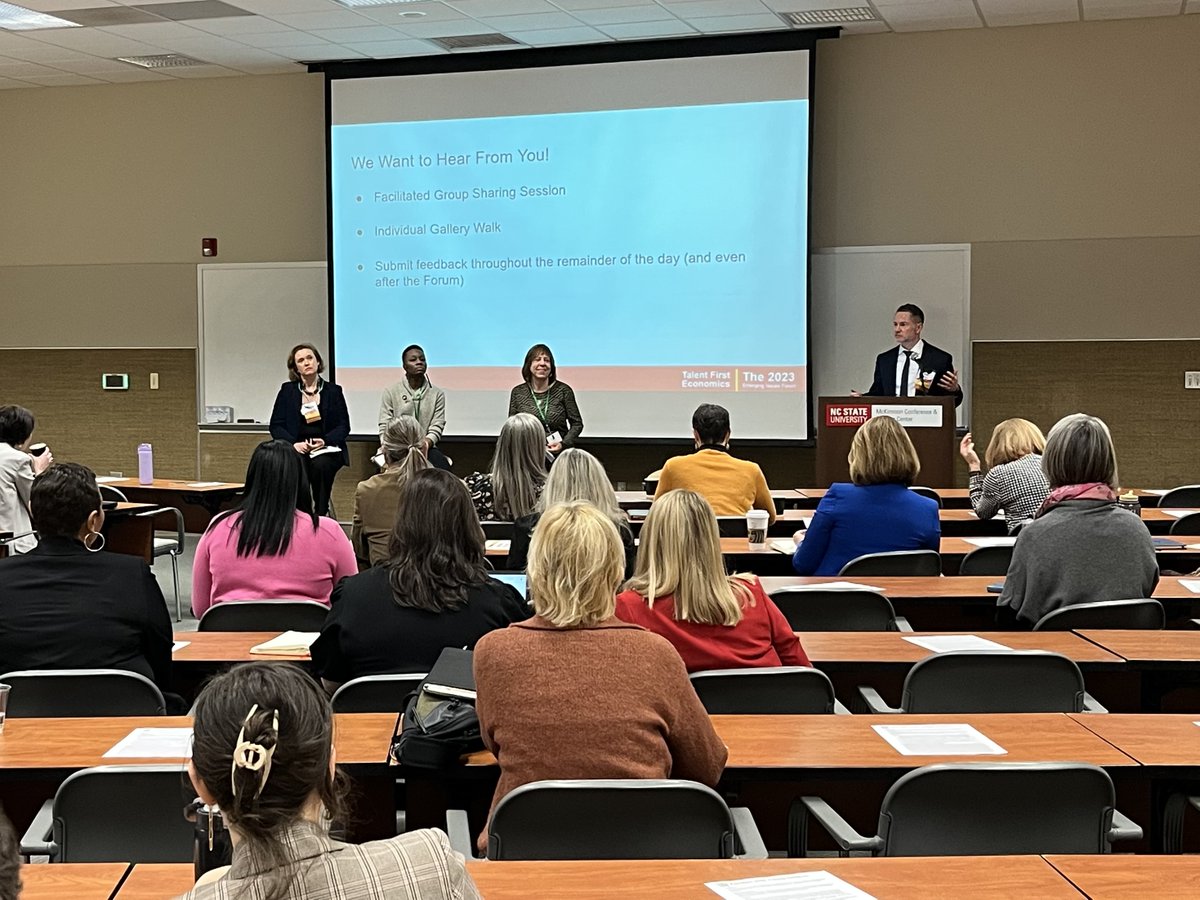 emergingissues's tweet photo. How can families with young children be better connected to the workforce? @harringtonneild, Rob Thompson (@BlueCrossNC), @KGeee, Ashanti Ternoir (Life Works Program) &amp; @LisaFinaldi explore data &amp; strategies in a breakout session at #TalentFirstNC https://t.co/okbOoGDZ16