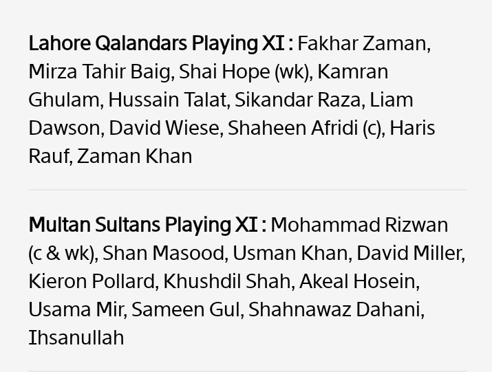 RH_Mehmood's tweet photo. Playing XI 
#PSL8 https://t.co/POdB1unfO5