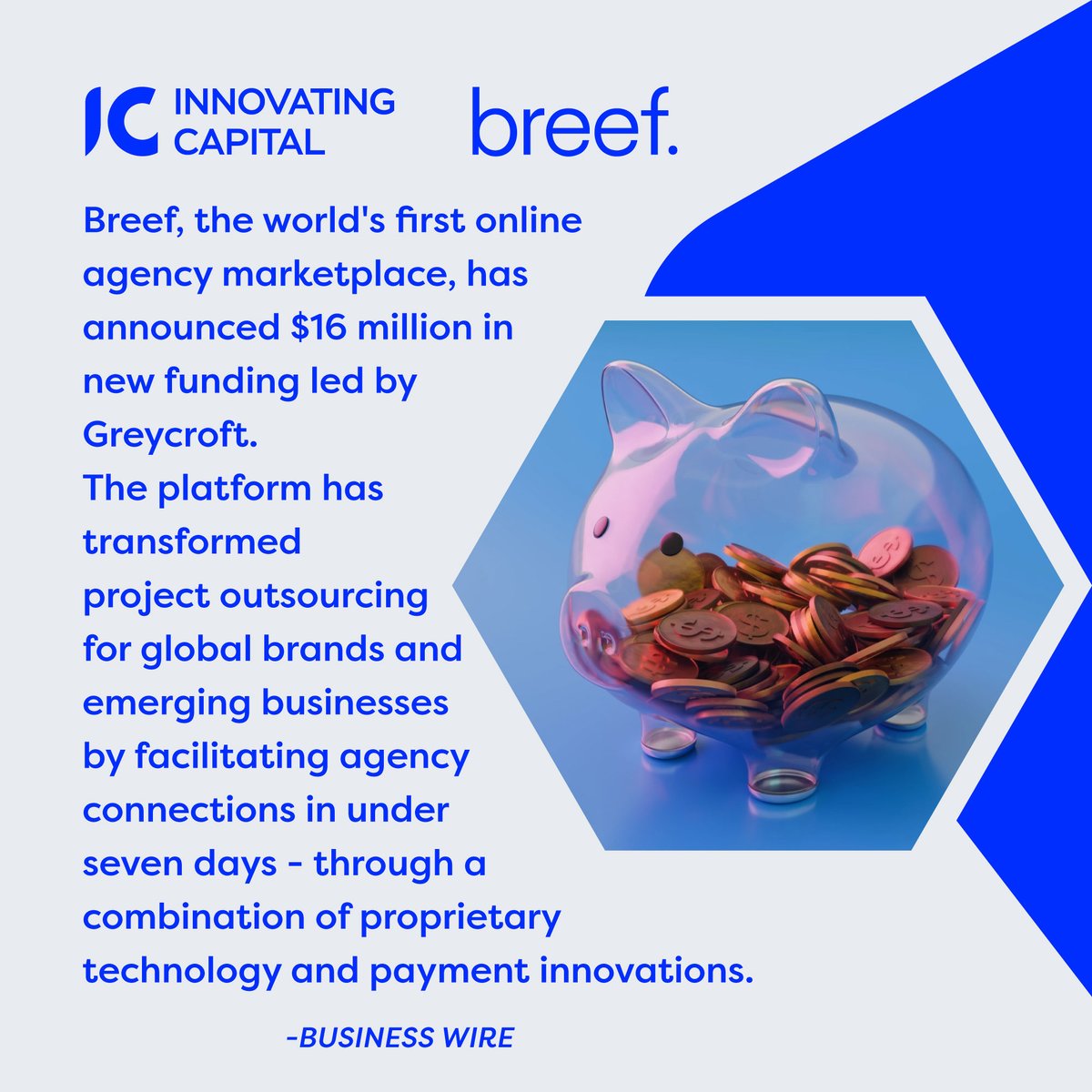 InnovatingCap's tweet image. Breef, the world&apos;s first online agency marketplace, has announced $16 million in new funding led by Greycroft. 
#Breef #onlinemarketingagency #projectoutsourcing #globalbrands #emergingbusinesses #fundingnews #greycroft #venturecapital #privateequity #techstartup #businessnews