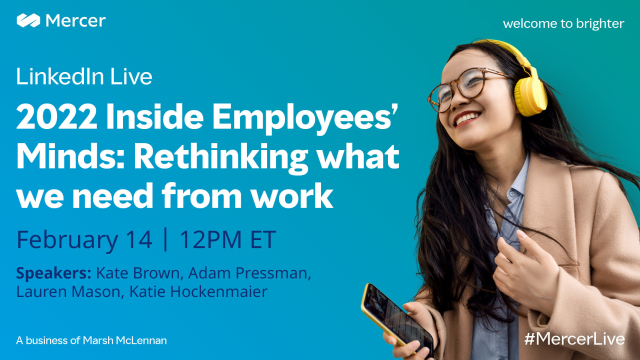 LizzieFe's tweet photo. How is your organization addressing employees' unmet needs? Join our #MercerLive on February 14 at 12PM ET to discuss the future of the #EmployeeExperience with @adam_pressman, @kate_p_brown, Katie Hockenmaier and Lauren Mason. #FutureofWork https://t.co/NCl0OpNLas https://t.co/BPF5EzNUgd