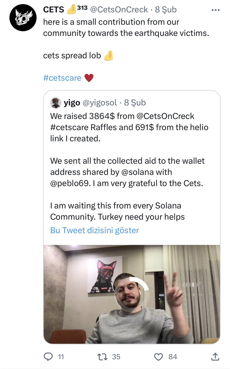 Uluscuturk's tweet photo. 6/ @CetsOnCreck projesi #cetscare raffle yaparak 4555 dolar bağış topladı ve bir çok defa bağış yapılmasının önemi ile ilgili tweet ve video paylaşımlarında bulundu. https://t.co/eAycmW48nU