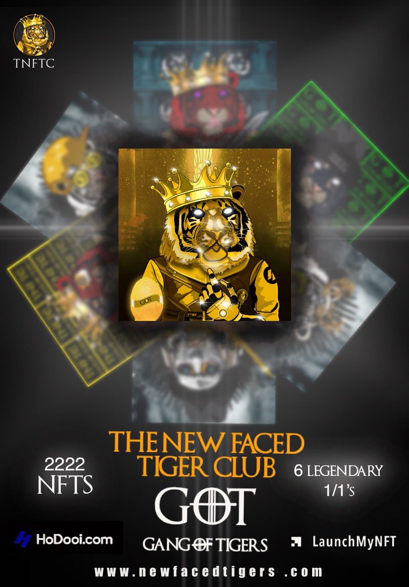 NewFacedTigers's tweet photo. @NewFacedTigers are pleased to announce that we have successfully minted our new collection on @LaunchMyNFT with secondary sales on the awesome @hodooi’s multi-chain marketplace! 

Our new collection is called GOT - Gang Of Tigers, and is available to mint now!

#HOD #NFT #LMNFT https://t.co/3iVbPVahRP