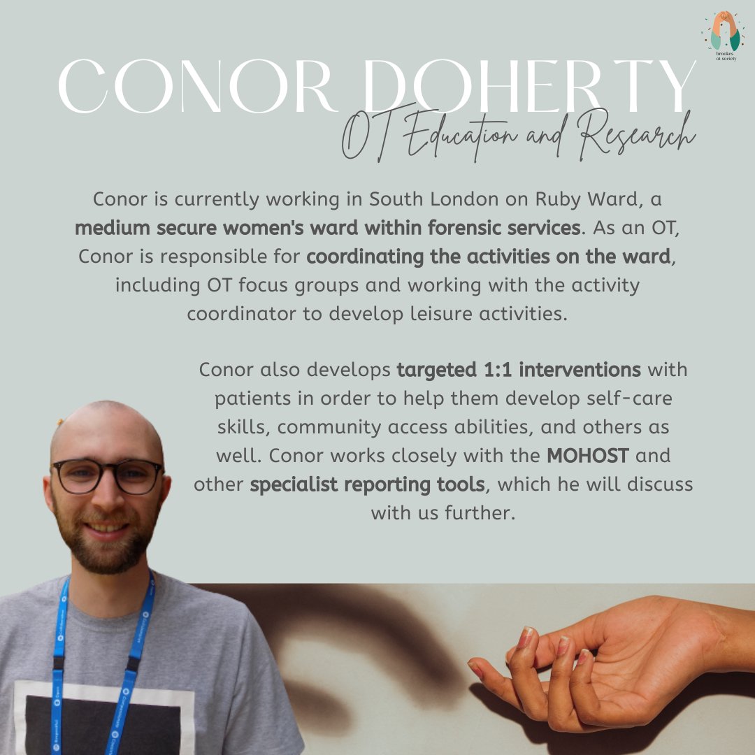 BrookesOTSoc's tweet image. Join us as we welcome our next #OTalumni speaker series guest Conor to speak about his experience working within a #mediumsecure women's #forensicservice ward in South London.

Link will be shared on Moodle, but if you're not a Brookes student and eager to attend -  DM us!