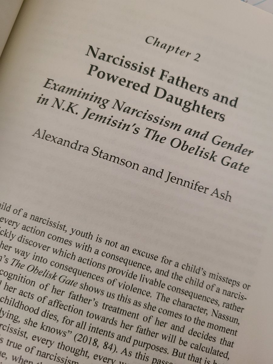 So excited to finally hold this in my hands! I'm so proud of what <a href="/jscismash/">It’s Jen Ash</a> &amp; I put together. This emotional piece uses <a href="/nkjemisin/">N. K. Jemisin</a>'s work to examine the parallels between patriarchal system power and the power of the individual patriarch, in terms of narcissism.
#AcademicTwitter