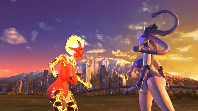 Giant futanari dick tentacle hair mech VS horny fire monster girl? Yep... make sure you get your mom's
