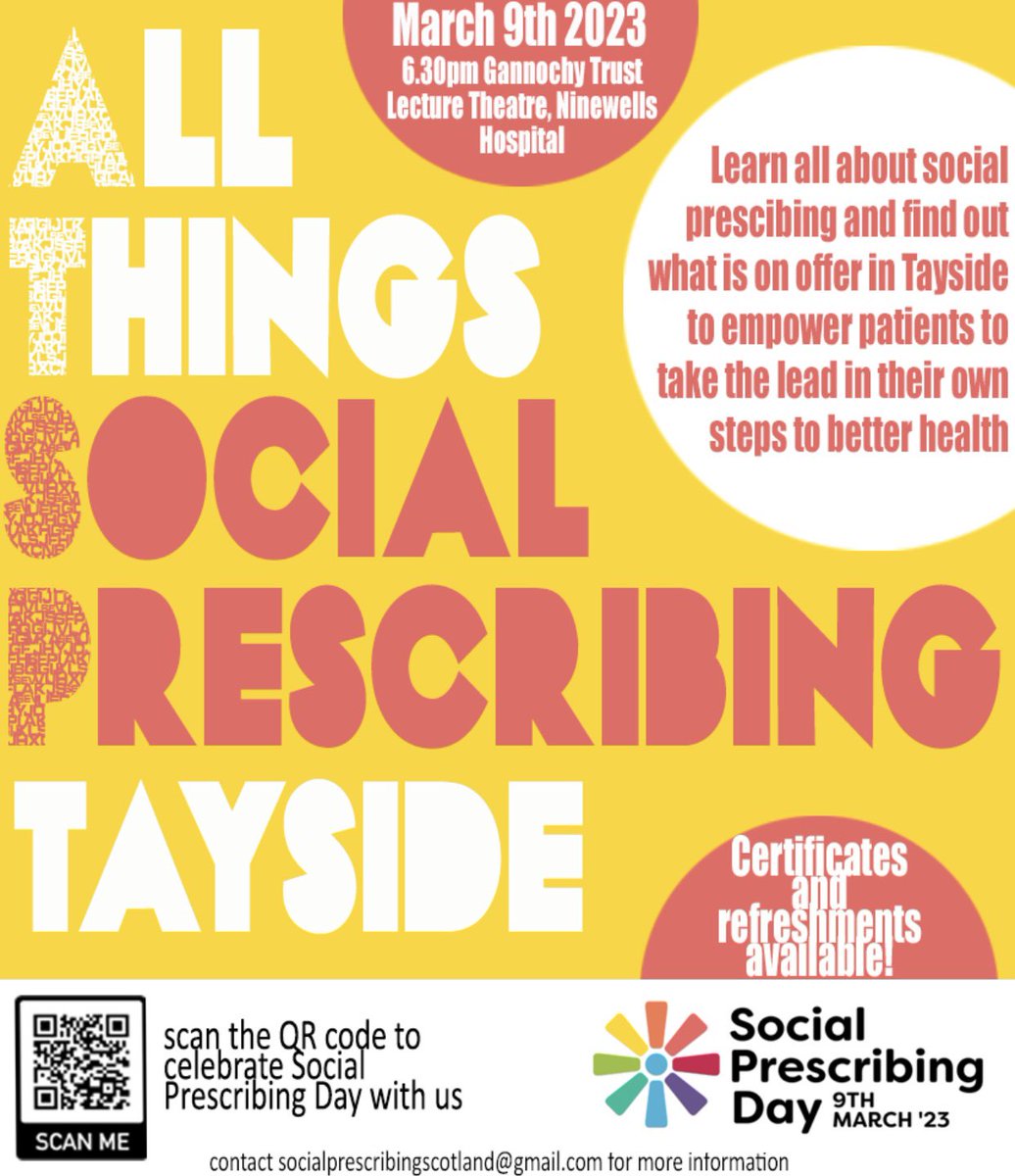 The countdown is on for #socialprescribingday 
We want to make sure we haven’t missed any amazing local third sector organisations to showcase the hard work they do for Tayside! 👫🌍

Send me a DM📥, if you are part of an organisation that helps the community, to get involved!😁