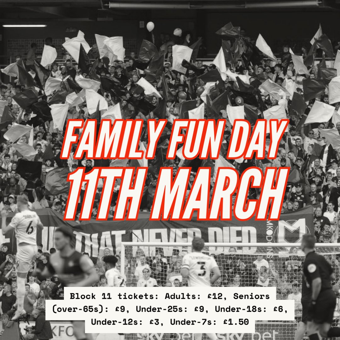 ❗️𝗬𝗼𝘂𝗿 𝗳𝗼𝗼𝘁𝗯𝗮𝗹𝗹 𝗰𝗹𝘂𝗯 𝗻𝗲𝗲𝗱𝘀 𝘆𝗼𝘂 #𝗠𝗶𝗹𝘁𝗼𝗻𝗞𝗲𝘆𝗻𝗲𝘀❗️

⚔️#MKDons huge 6 pointer against Cambridge United is less than a month away! 

💰50% off all tickets in #Block11 for the biggest game of the season so far… 

Tickets on sale now! 

#COYD