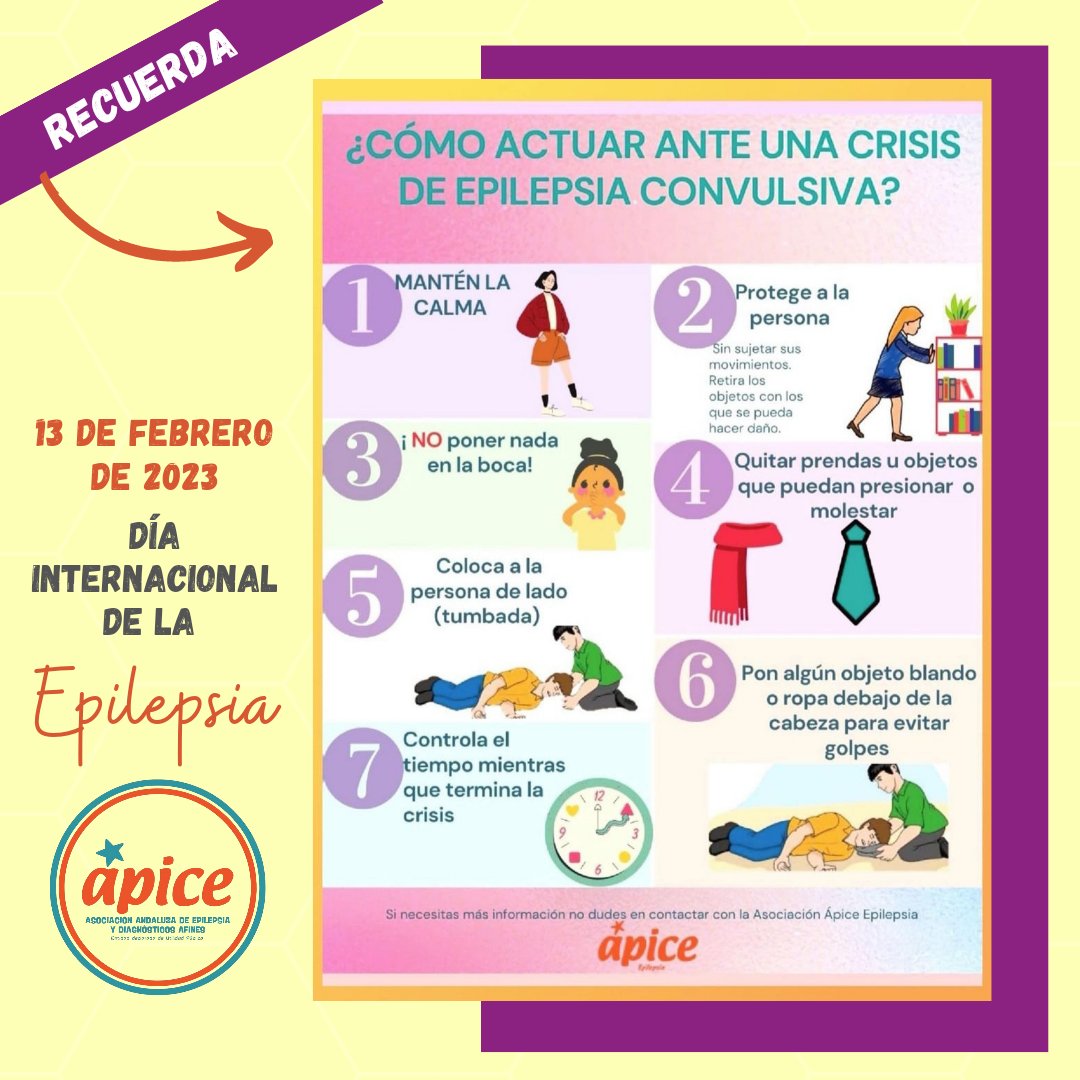 ApiceEpilepsia's tweet photo. 13 de febrero #epilepsyday. Desde 2015, la comunidad médica internacional instauró el segundo lunes de febrero como el día Internacional de la Epilepsia. Nos unimos recordando los primeros auxilios ante una crisis, algo que sigue haciendo mucha falta difundir! Así que RT!! https://t.co/xdp6JQgiuO