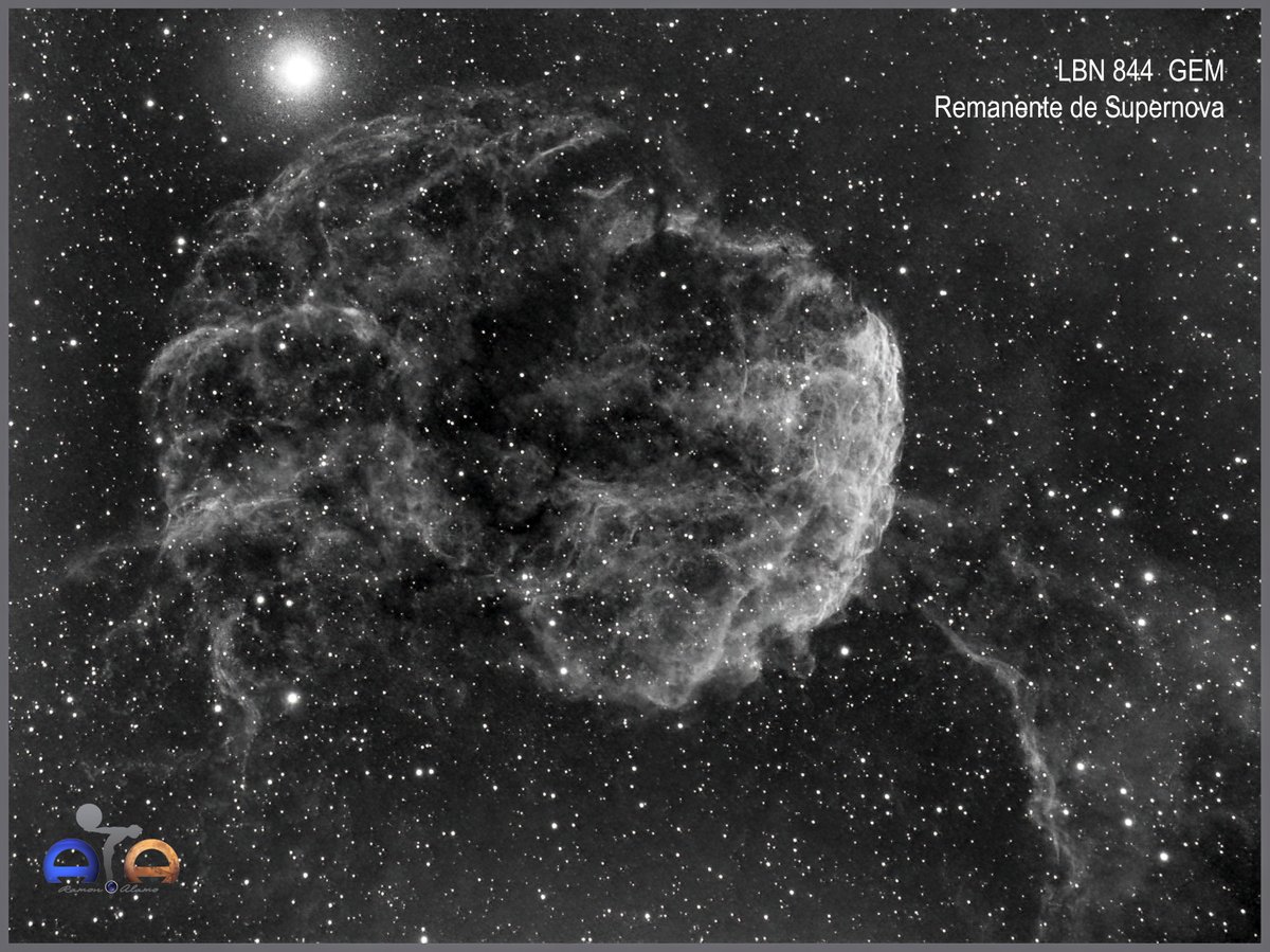 LBN 844  GEM 
Nebulosa de la Medusa
Remanente de supernova
.
Atik 314L+
SW ED72
45x300" en Ha
Bortle 7
N.I.N.A.
Siril
Ramon Alamo
.
#astrophotography #nebula #lbn844 #geminis #longexposure #astronomy #ed72 #sky #cosmos #astronomia #astrofotografia #atik #Medusa #nebulosa