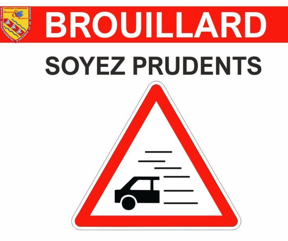 SDIS54's tweet photo. [#METEO54]

Prudence lors de vos déplacements, le #brouillard est présent dans de nombreux secteurs et limite la visibilité .

Assurez vous d’être bien visibles que vous soyez en voiture 🚗 , en vélo 🚲 , en moto 🏍️
À pied 🚶 ou en vélo, pensez  au 🦺 et à la 🔦 https://t.co/6IvylLJGjS