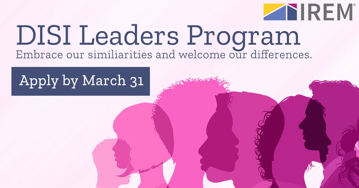 IREM is now accepting applications for our 2023 DISI Leaders Program. The program is open to all IREM members and employees of AMO organizations, with a focus on members of marginalized identities or backgrounds. Learn more and apply today ow.ly/jjUs50MQYMe