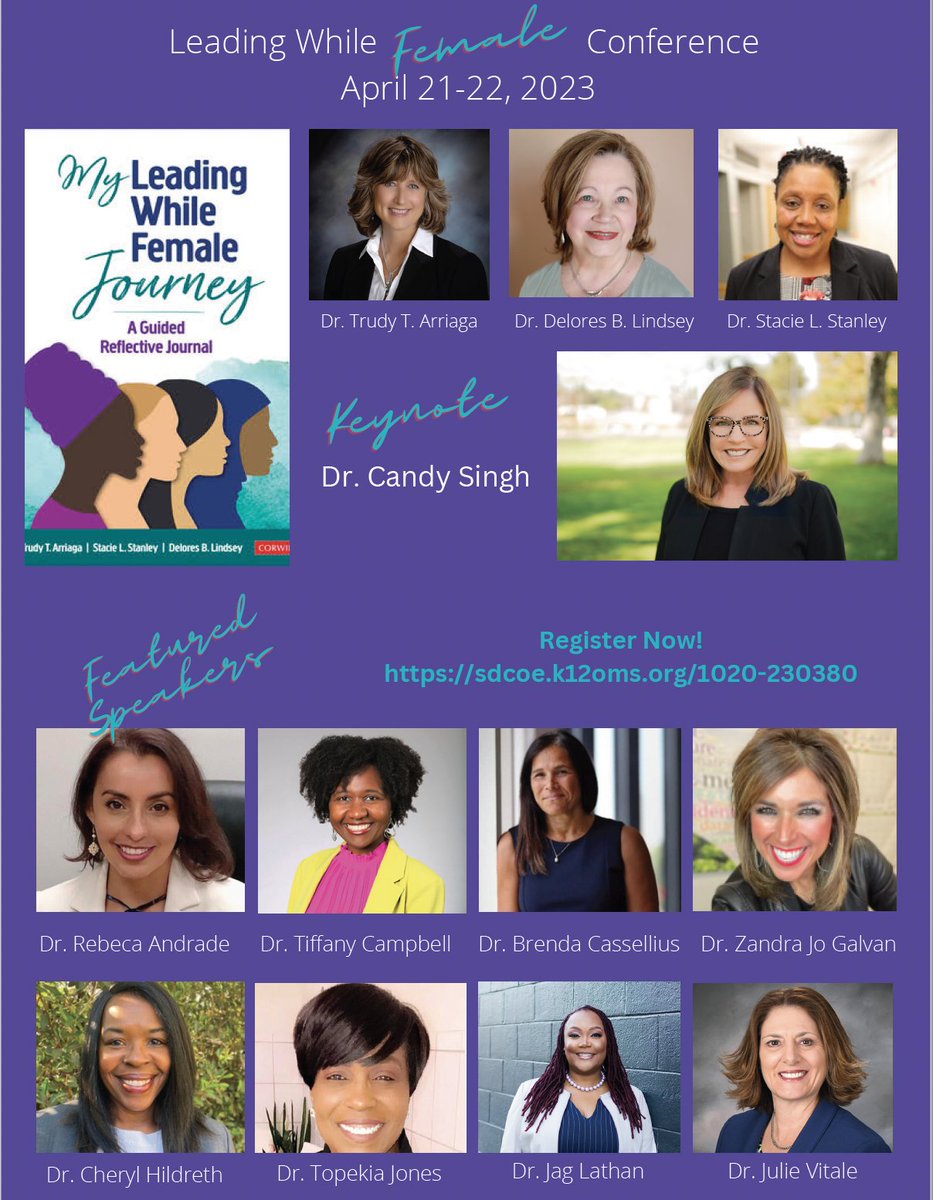 Don't miss the #LeadingWhileFemale featured speakers at the April Conference! sdcoe.k12oms.org/1020-230380
<a href="/ZandraJo/">Zandra Jo Galvan</a> <a href="/SuzetteLovely/">Suzette Lovely</a> @SoCalPDF <a href="/DrDBL/">Delores Lindsey</a> <a href="/AASAHQ/">AASA</a> <a href="/SanDiegoCOE/">San Diego County Office of Education</a>