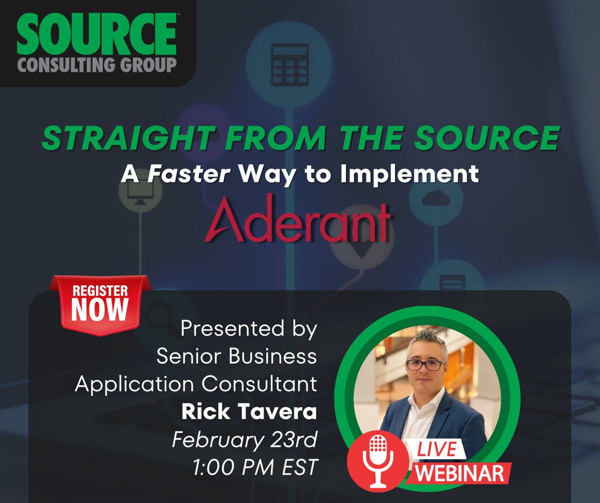 SourceGroupLLC's tweet image. Join our live webinar on Thursday, February 23rd at 1:00 PM EST to learn about a faster and more efficient way to implement Aderant. Use the link below to register today!

events.teams.microsoft.com/event/620c3a45…