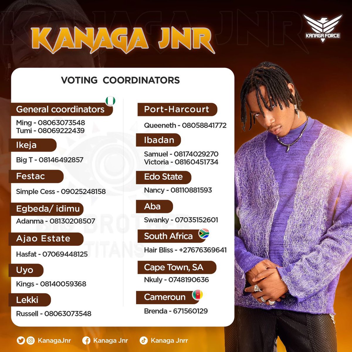 KanagaJnr's tweet photo. Kanaga Force we have no business arguing, fighting or defending this week. 
Our main focus is TO VOTE KANIVA!

Voting lines are up, please go out and vote!

Reach out to our coordinators listed here. More to come

#KanagaJnr #BBTitans https://t.co/gdFFoWNhFv