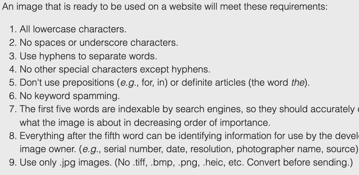 mazesolutions's tweet photo. File naming conventions online are important. There are acceptions to the rules below. For example, if using a WordPress website, leave the resolution off in the filename and let the software add it after the fact. https://t.co/7EDuf0bWpj https://t.co/nDFMRdPgyF