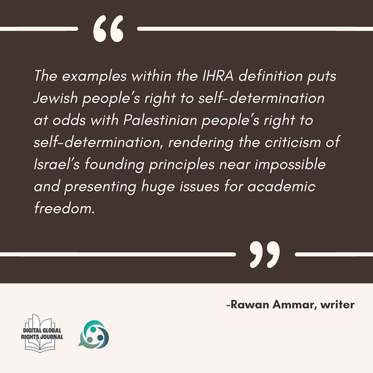 ForumGlobalHR's tweet photo. New article is out on our Digital Global Rights Journal ✍️

One of our content writers Rawan Ammar discusses the IHRA definition of Antisemitism and the case of Palestinian Human Rights. Edited by Ella Cockerill. 

Check it out below!

https://t.co/0aVoE1U3n1 https://t.co/noVlCjHqHF