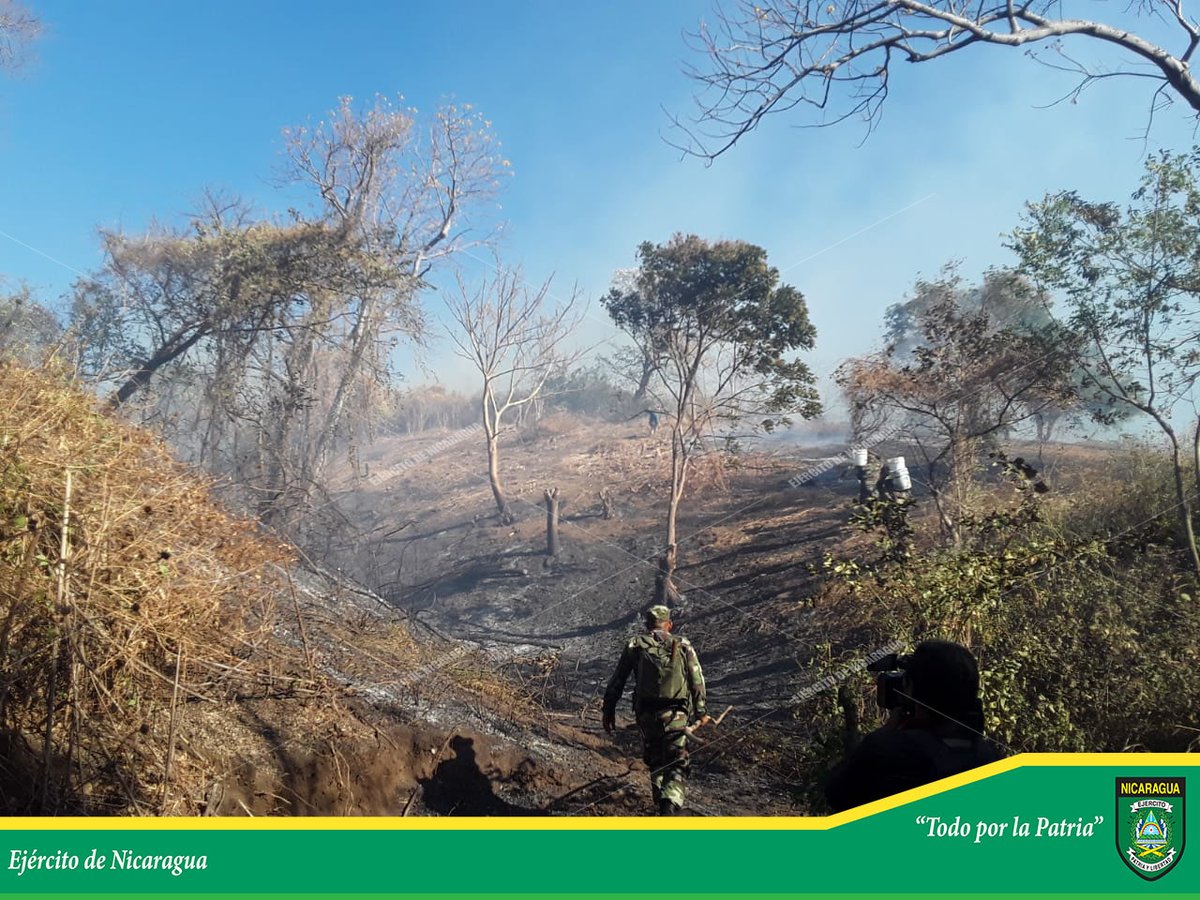 EjercitoNic's tweet photo. #NOTAINFORMATIVA | A través de la #EscuelaNacionalDeSargentos, en coordinación con el Cuerpo de Bomberos y la brigada contraincendios de la alcaldía de #Mateare, participaron en sofocación de incendio forestal en la península de #Chiltepe. #TodoPorLaPatria https://t.co/y5dHOV36Cv