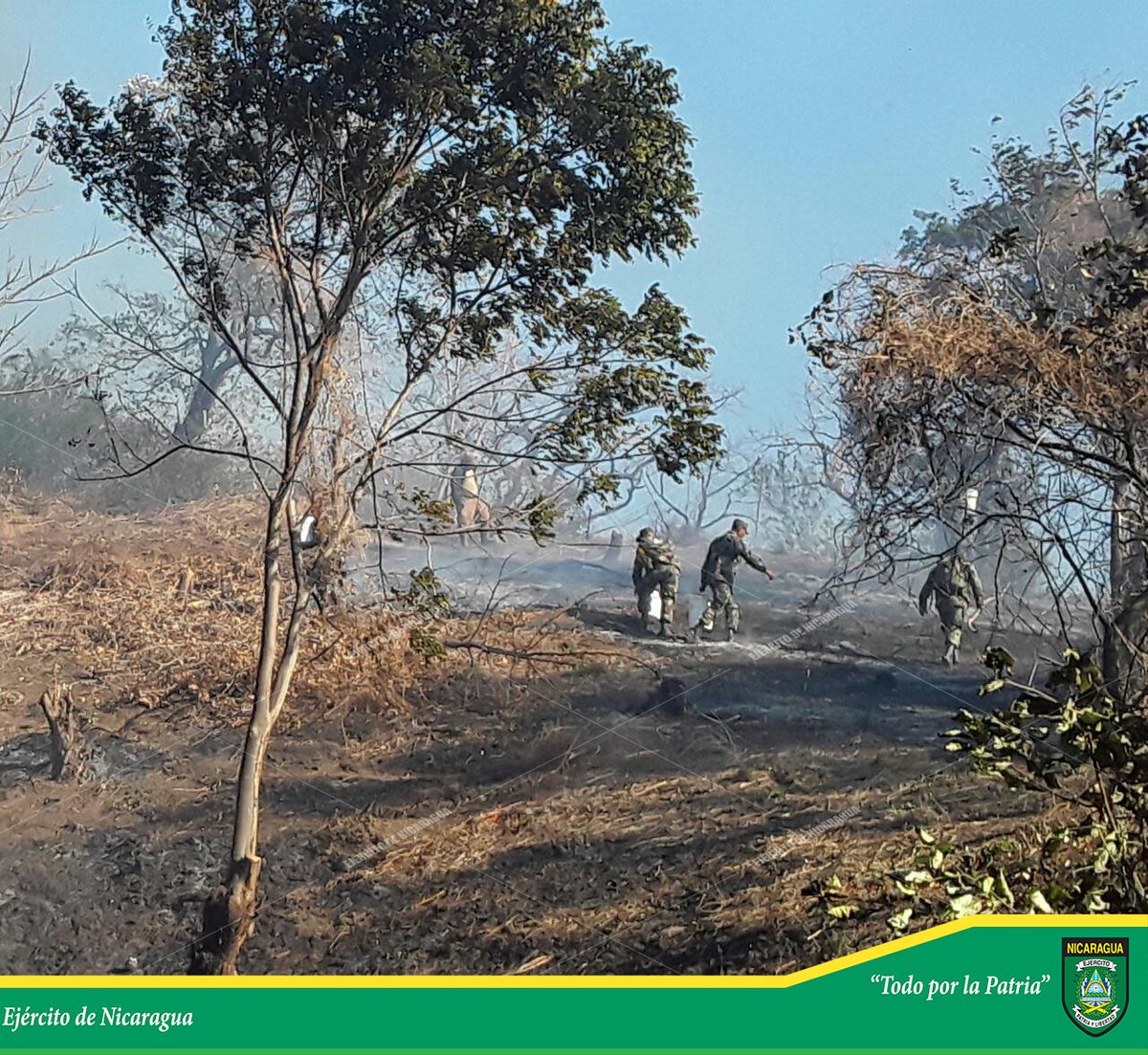 EjercitoNic's tweet photo. #NOTAINFORMATIVA | A través de la #EscuelaNacionalDeSargentos, en coordinación con el Cuerpo de Bomberos y la brigada contraincendios de la alcaldía de #Mateare, participaron en sofocación de incendio forestal en la península de #Chiltepe. #TodoPorLaPatria https://t.co/y5dHOV36Cv