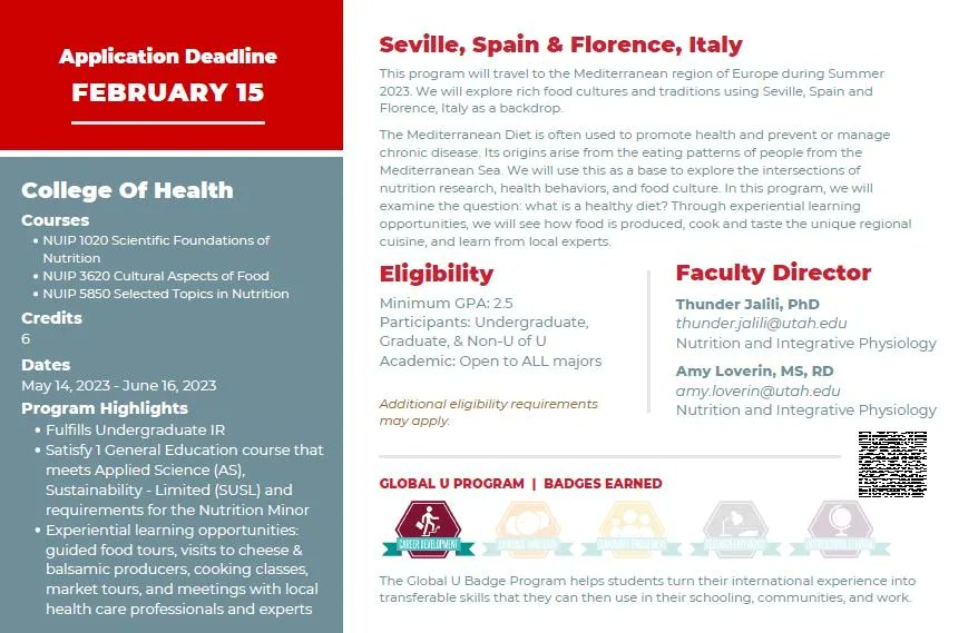 uofunuip's tweet photo. Exploring Nutrition and Food Culture in the Mediterranean! NUIP faculty Dr. Jalili and Amy Loverin will lead this five-week program in the Mediterranean region of Europe during the Summer 2023 term. The deadline to apply is this week! Learn more at https://t.co/WE9N5buzpd https://t.co/erwV0qZzjE